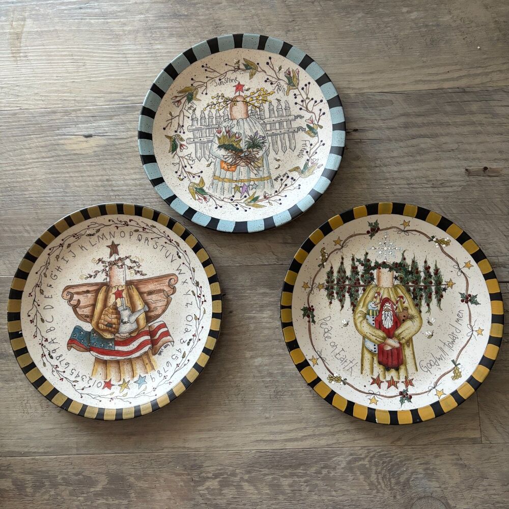 Vintage Corelle Set 3 Christmas Holiday Dessert Plates Limited Edition 1990s
